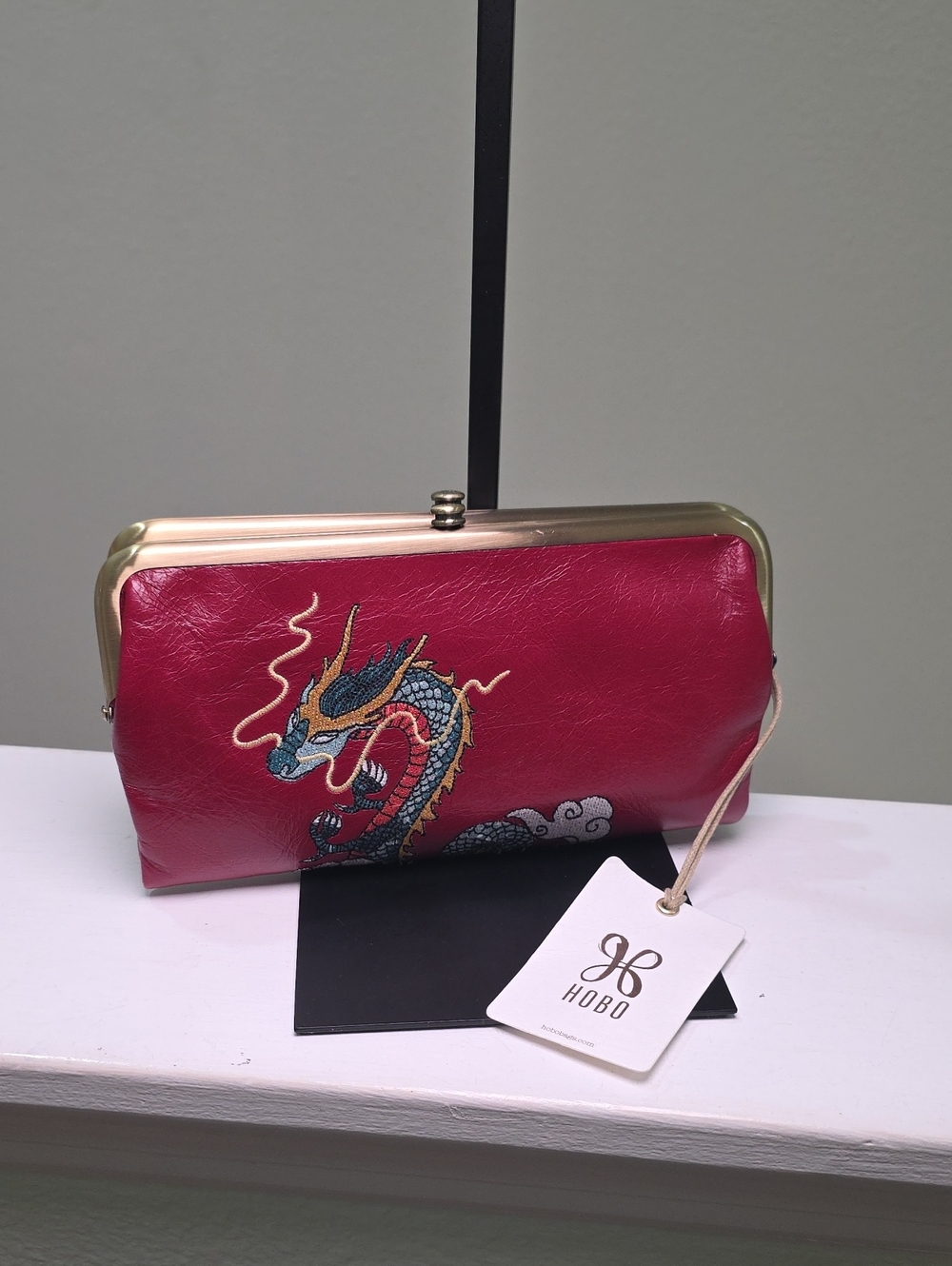 HOBO Lauren Clutch Wallet in Cardinal Red w/Embroidered Dragon NWT - Picture 15 of 15